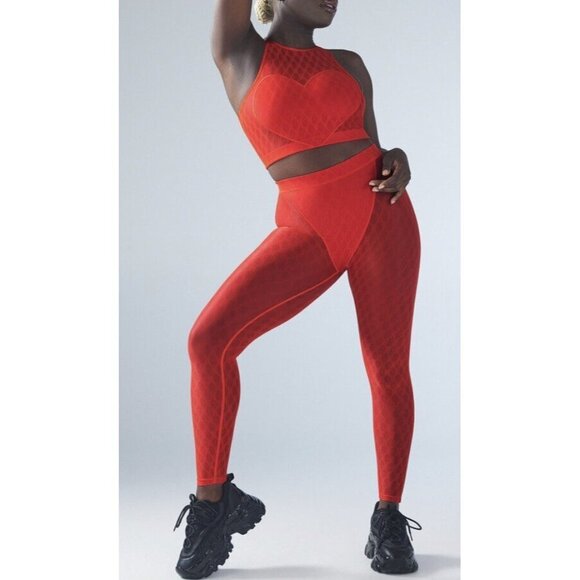 Savage X Fenty Run 2 You Tank & Mesh High Waist Leggings Set Red XL 14/16 NWT - Picture 5 of 12